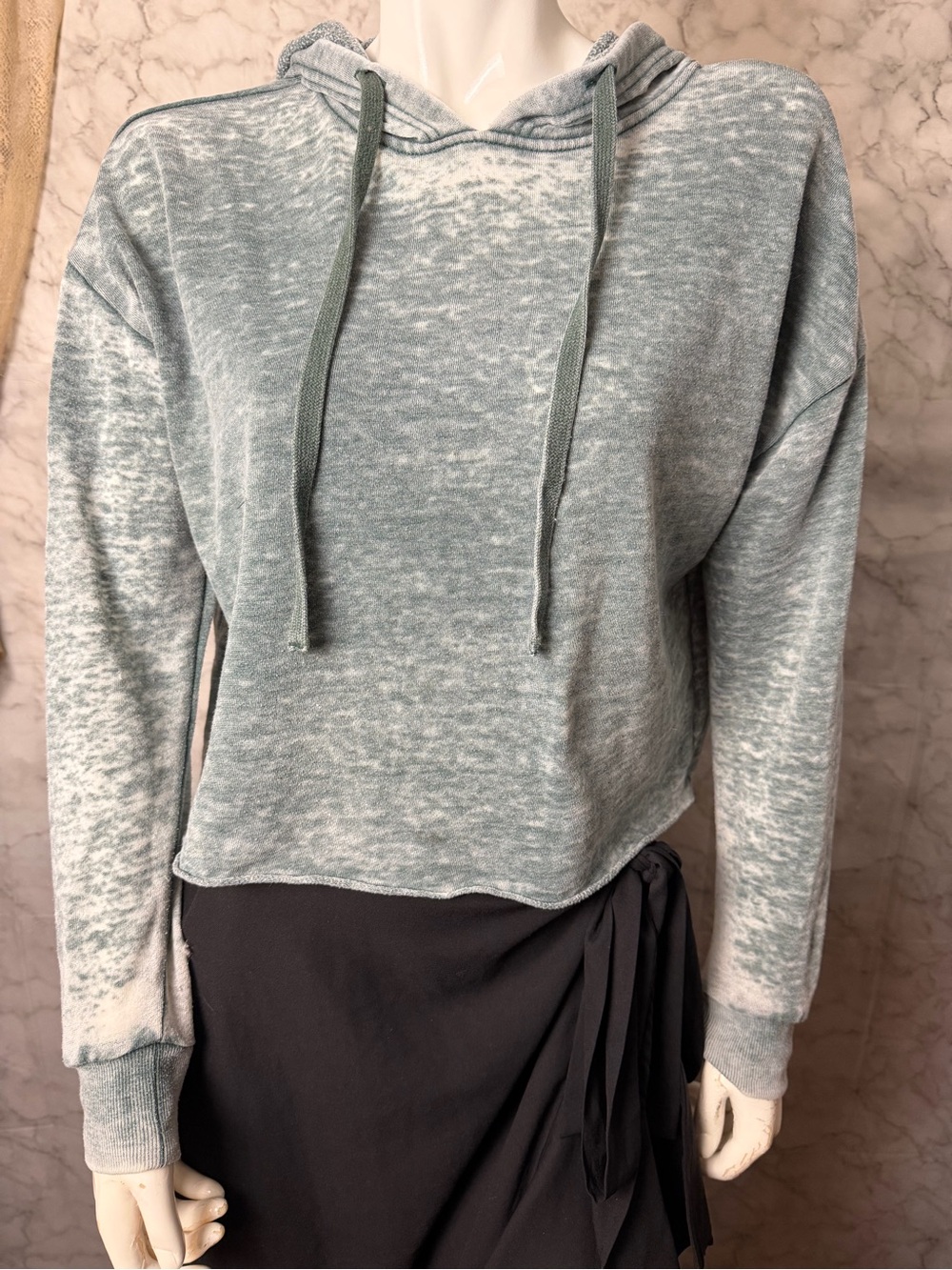 Muted Green Acid Wash Cropped Hoodie Thin Drop Shoulder S Streetwear Slouchy